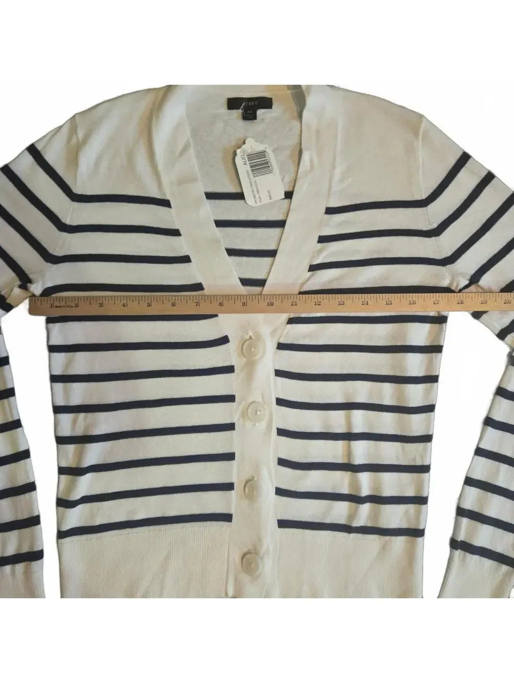 J.Crew Women's XS White Navy Striped Button-Up Cardigan Sweater